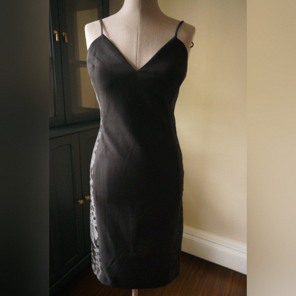 🖤 Vince Camuto Black Sheer Lace Side Panel Bodycon Dress - Size 6 🖤